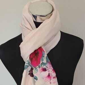 TRÏBE Elegant Long Red & Pink Floral Scarf Wrap NWT